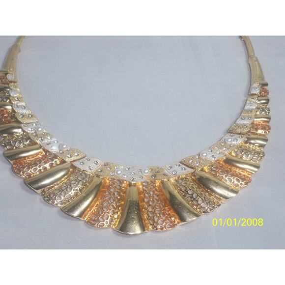 Tri color gold silver 4pc necklace set, wedding MOB bridal prom party necklace - Picture 8 of 9